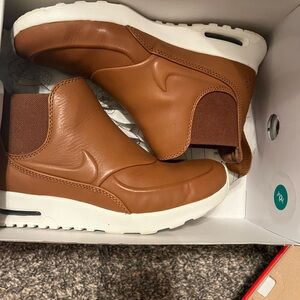 Nike Brown and White Ankle Boots with Slip-On Design